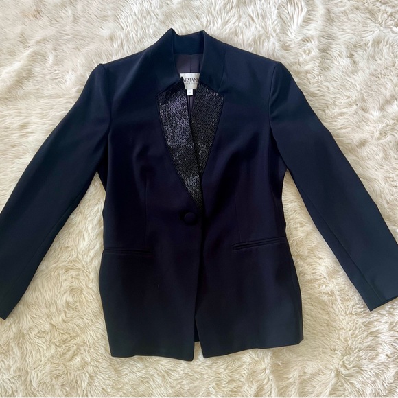 ARMANI COLLEZIONI Collar Embelished Black Blazer Size 2 - Picture 9 of 11